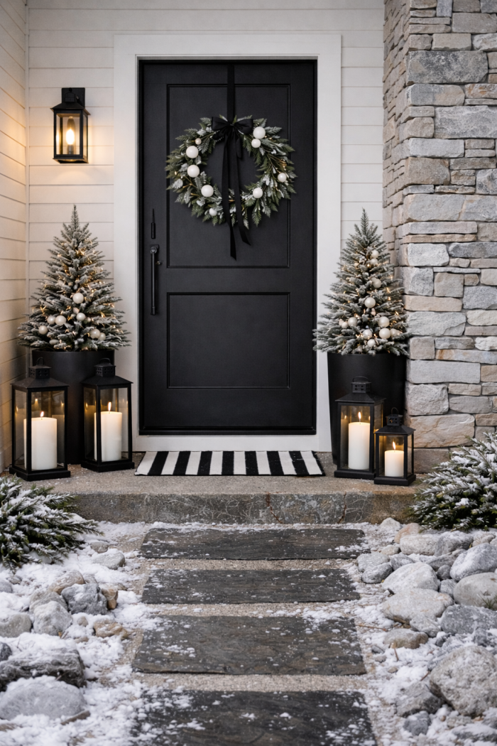 19 Moderne Outdoor-Weihnachtsdeko-Ideen in Schwarz Weiß mit Naturstein