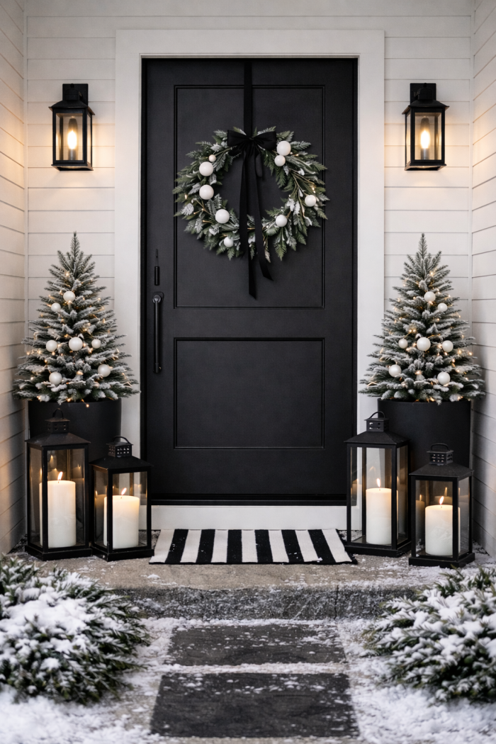 23 Moderne Outdoor-Weihnachtsdeko-Ideen in Schwarz Weiß mit Monochrom-Konzept