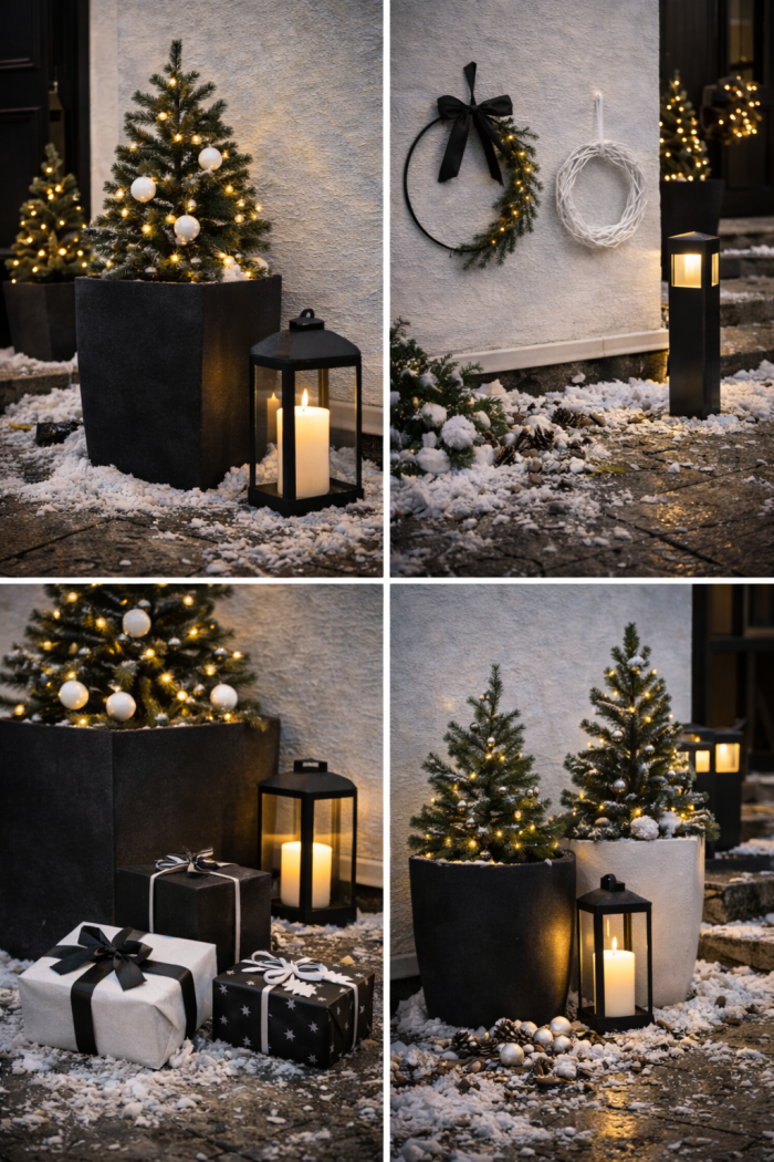 24 Moderne Outdoor-Weihnachtsdeko-Ideen in Schwarz Weiß mit nachhaltigem Fokus