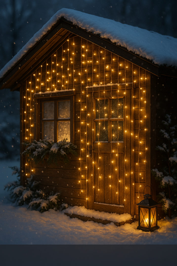 Lichterregen an der Hauswand oder am Gartenhaus