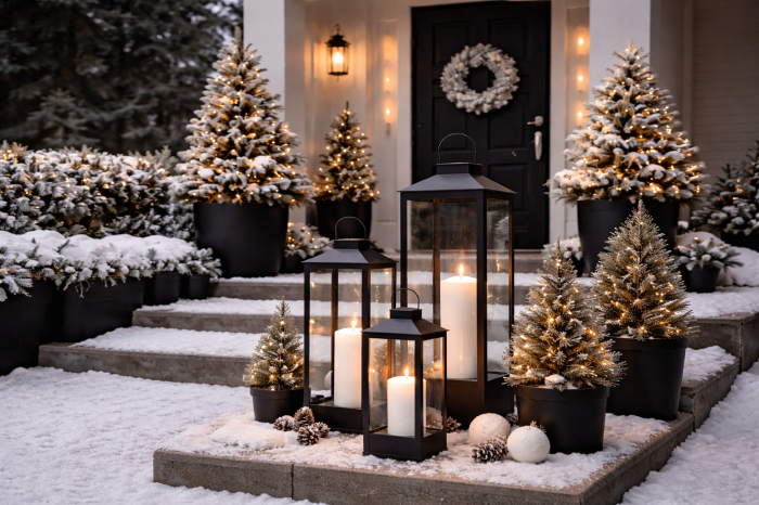25 Moderne Outdoor Weihnachtsdeko Ideen in Schwarz Weiß Minimalistisch Stilvoll