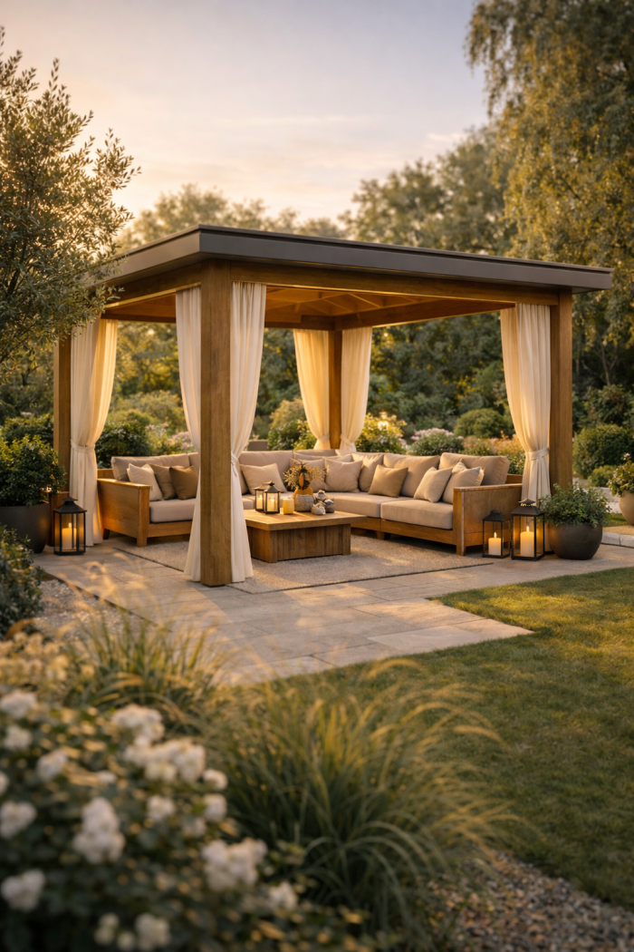 Platz 1 – Der luxuriöse garten pavillon als Outdoor Wohnzimmer Urlaubsgefühl pur