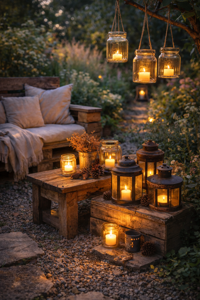 Platz 3 Garten Upcycling Deko aus Glas Metall und Textilien für besondere Stimmung