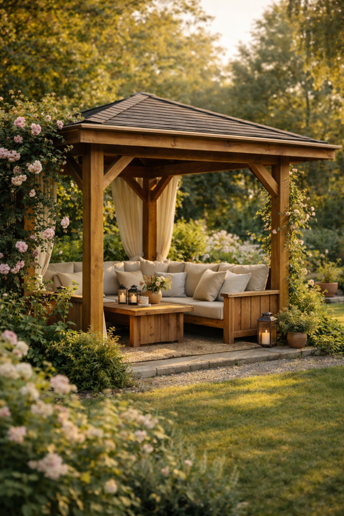 Platz 3 – Der klassische garten pavillon aus Holz natürlich zeitlos gemütlich