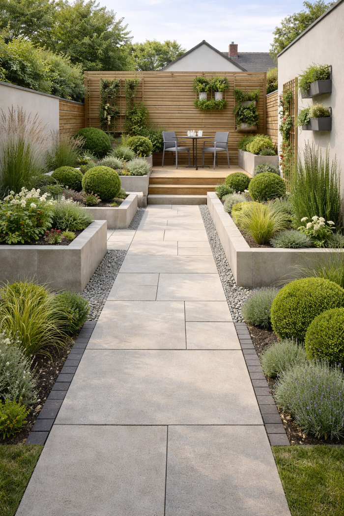 Platz 1 Gartengestaltung Ideen kleiner Garten mit klaren Linien und Struktur 