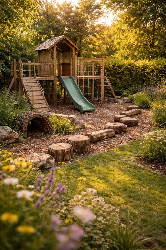 Platz 1 Kinderbereich Garten mit Abenteuerlandschaft und Naturspielplatz