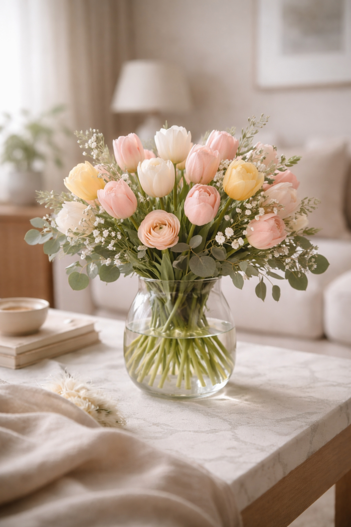 Platz 2 Blumenstrauß Tulpen mit Beiwerk für luxuriöse Frühlingsstimmung