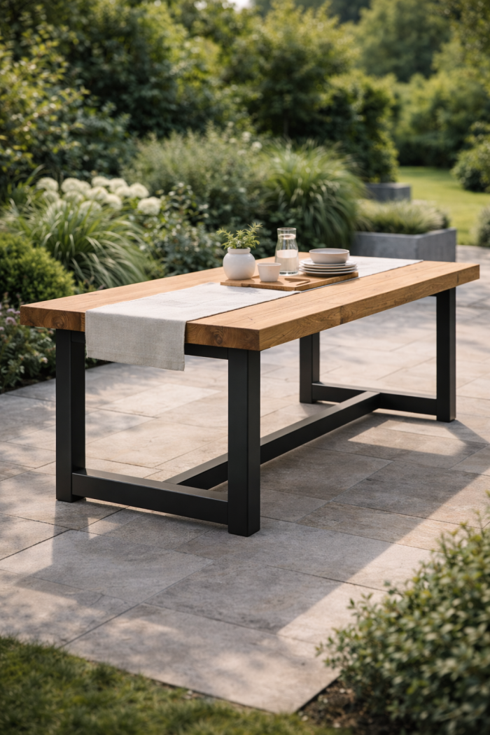 Platz 2 Gartentisch selber bauen mit Metallgestell modern stabil und langlebig