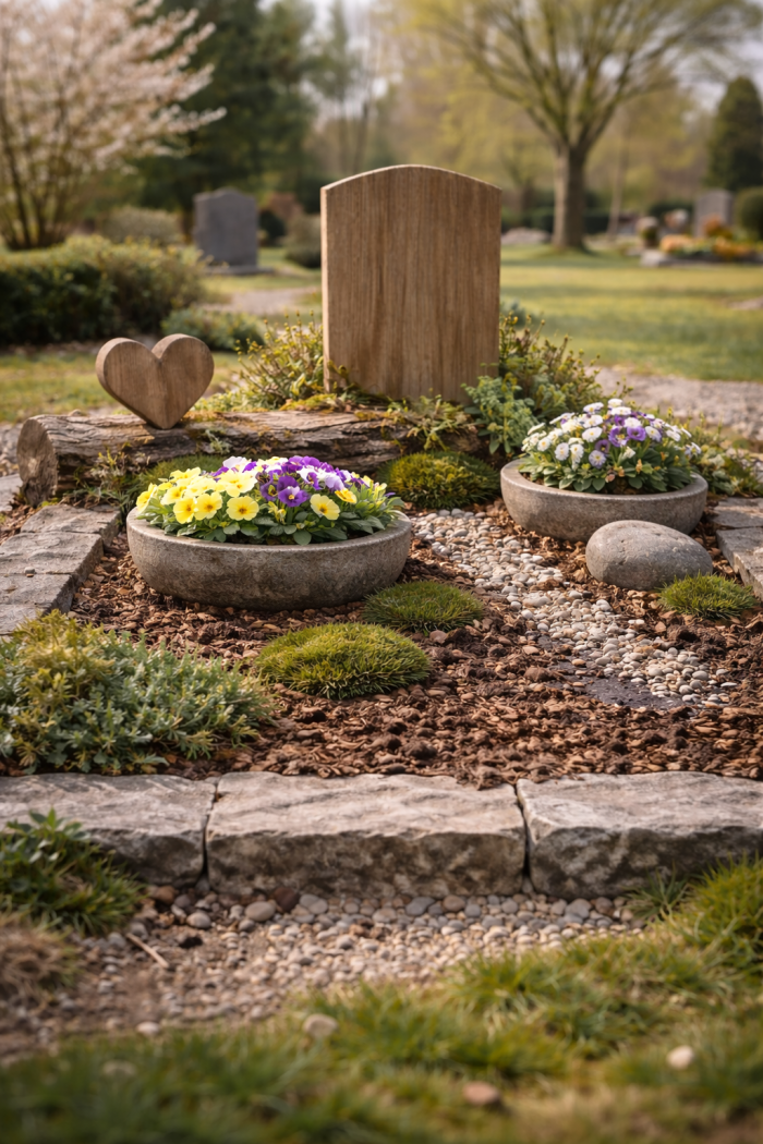 Platz 2 Grabgestaltung Frühjahr mit Naturmaterialien und Symbolik