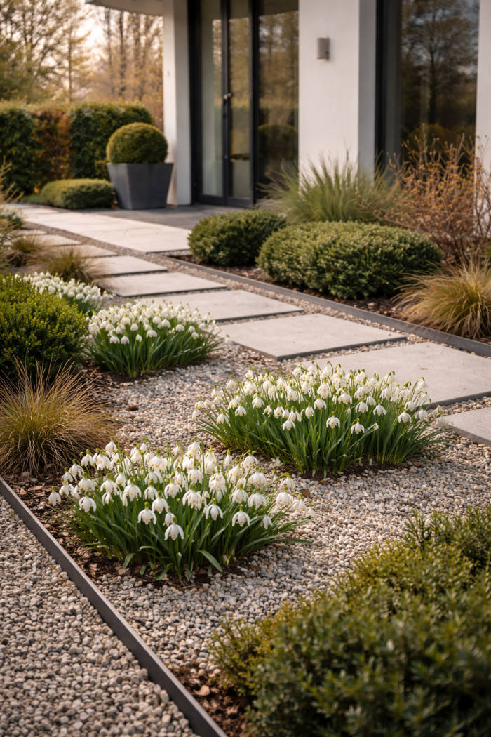 Platz 2 – Schneeglöckchen im modernen Vorgarten als eleganter Akzent