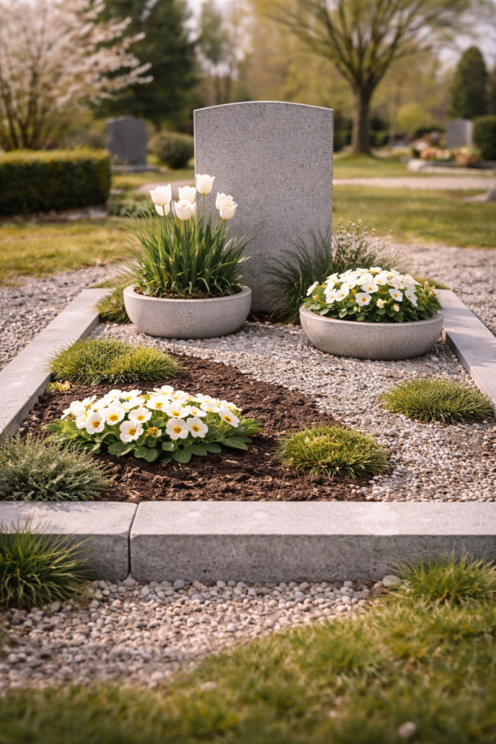 Platz 3 Grabgestaltung Frühjahr minimalistisch und modern