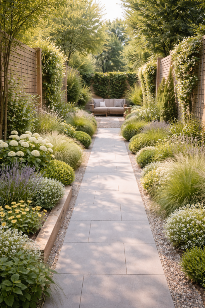 Platz 3 Schmaler Garten mit Licht und Farben für optische Breite