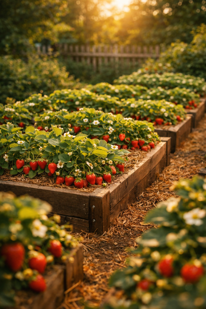 Platz 1 Erdbeeren Garten im klassischen Beet Stil