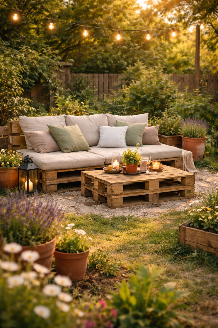 Platz 1 Paletten Ideen Garten für eine gemütliche Lounge Ecke