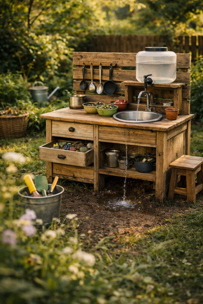 Platz 1 matschküche diy mit Wasserstation