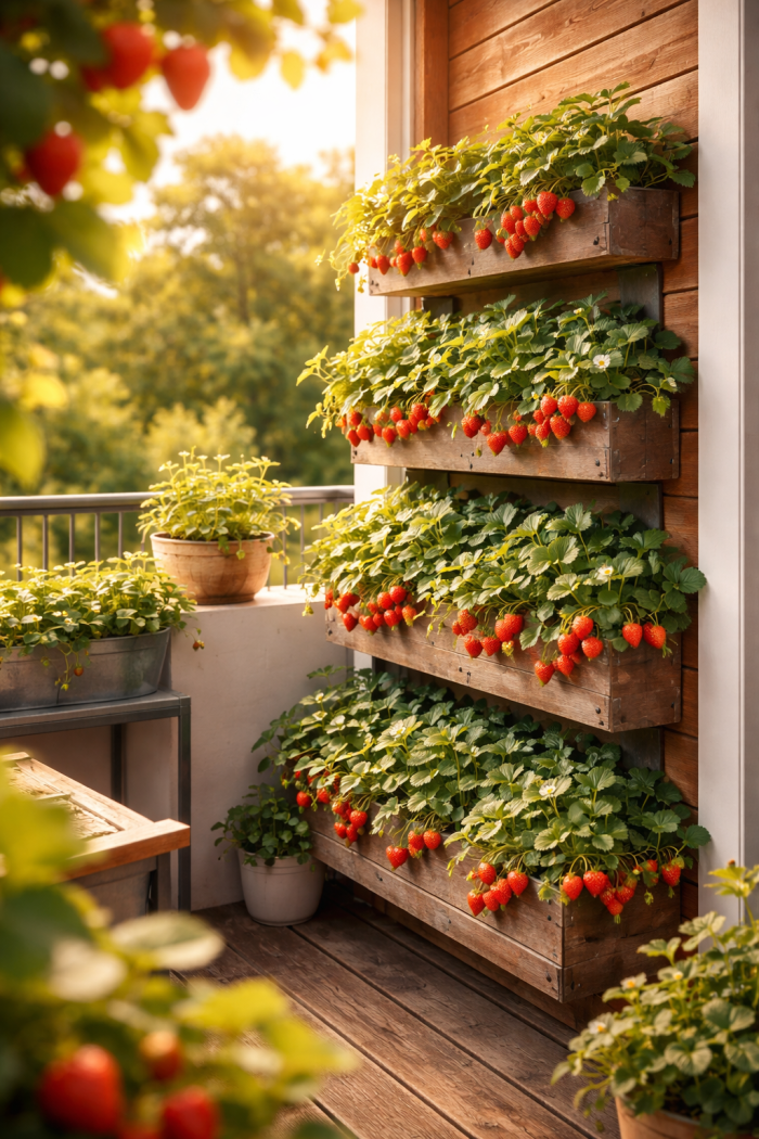 Platz 2 Erdbeeren Garten im vertikalen Stil für kleine Räume