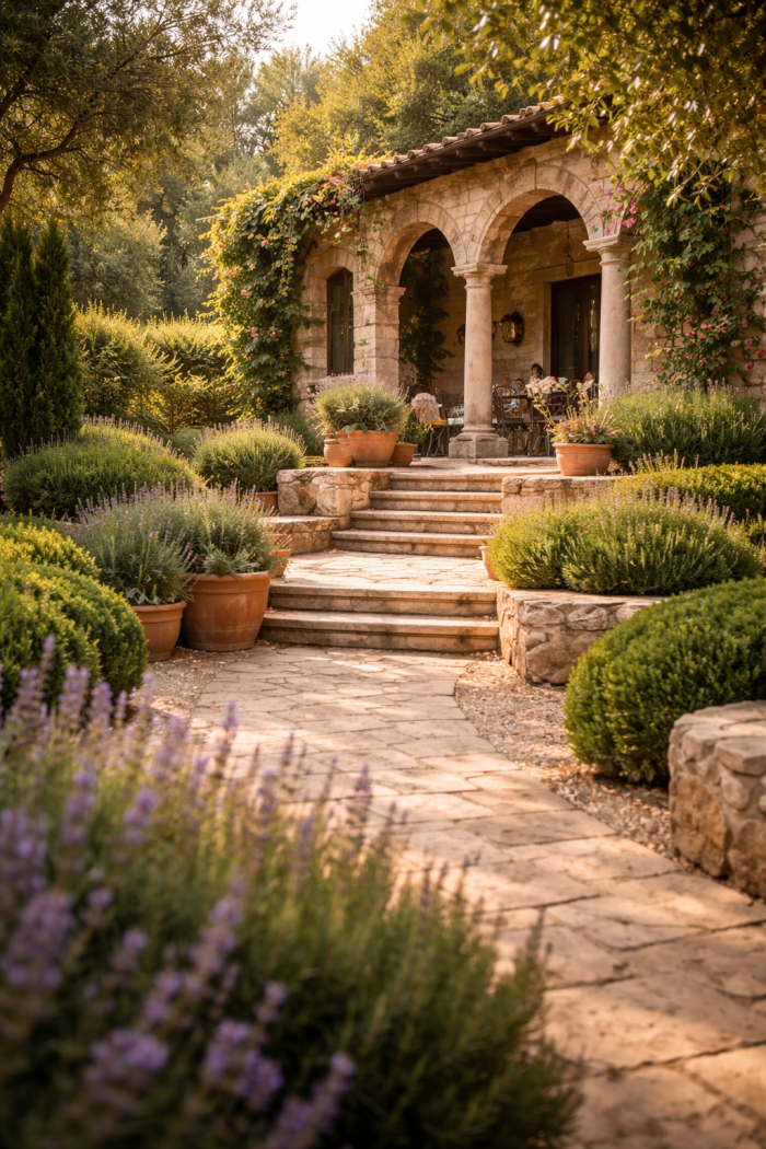 Platz 2 Italienischer Garten Ideen mit Naturstein und klassischer Architektur