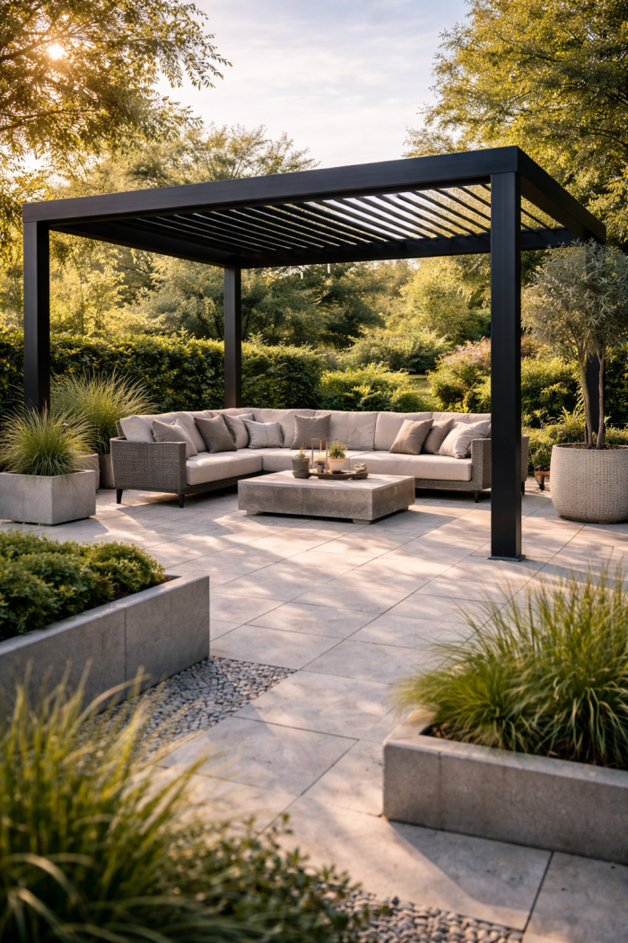 Platz 2 Moderne Terrasse mit Pergola für minimalistisches Gartendesign