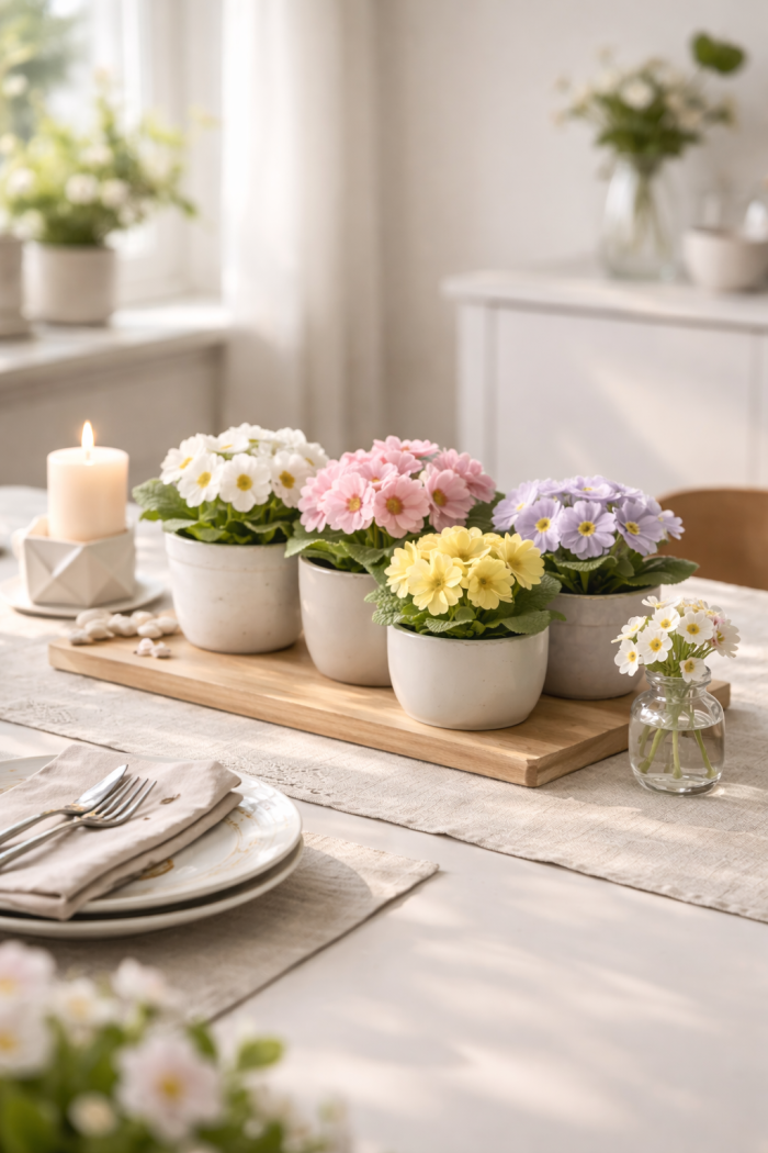 Platz 2 Primeln Deko Tisch im modernen minimalistischen Stil