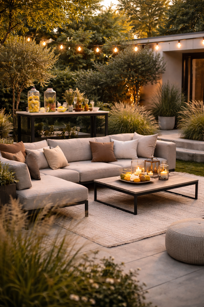 Platz 2 Sommerfest Garten modern mit Lounge Bereich und Cocktail Station