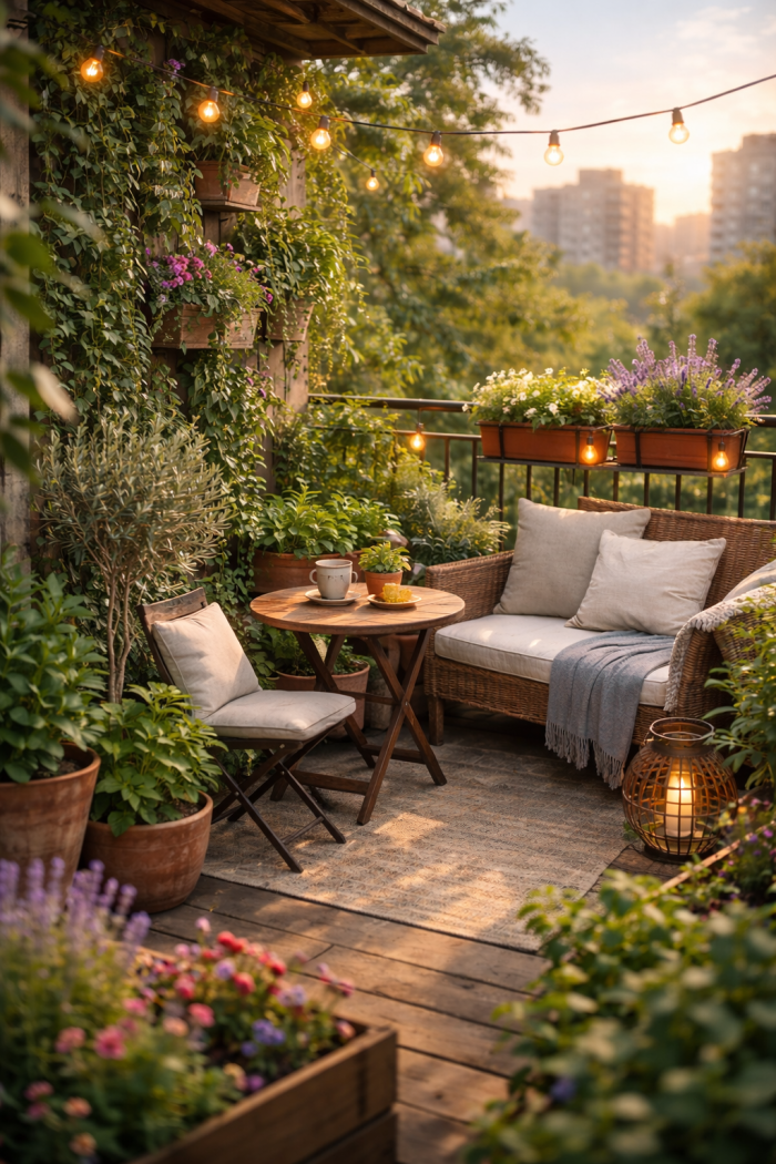 Platz 2 balkon ideen garten Der gemütliche Mini Garten mit Sitzbereich