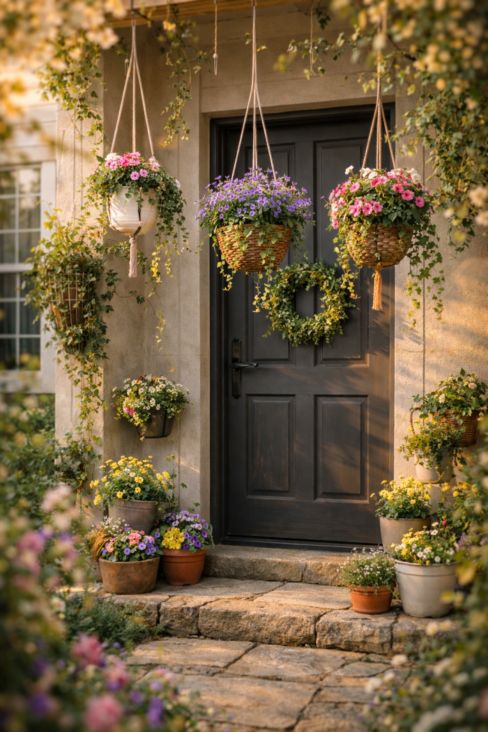 Platz 2 frühlingsbepflanzung hauseingang mit hängenden Elementen 