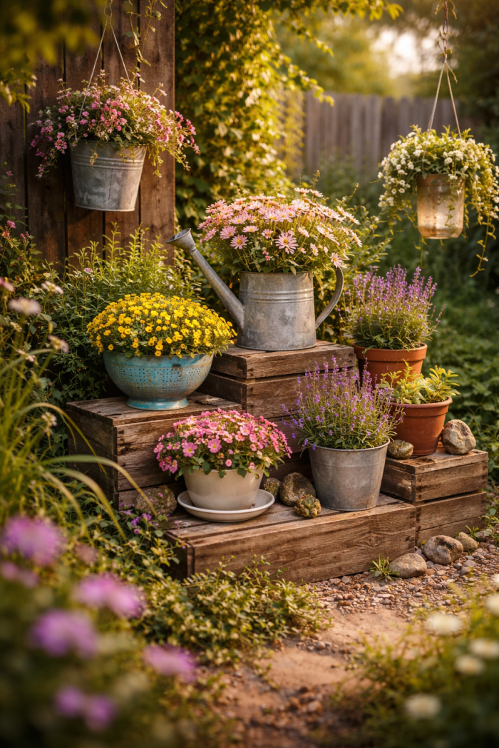 Platz 3 Gartendeko selbstgemacht mit Pflanzen kreativ kombiniert