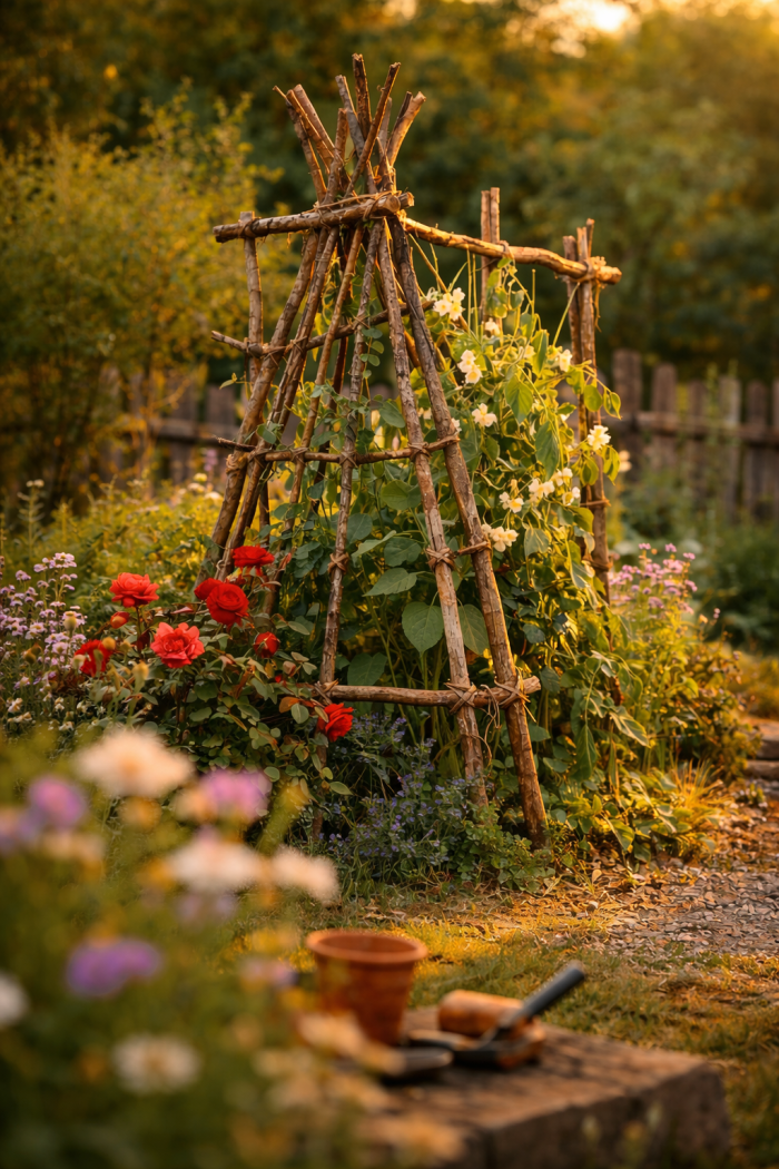 Platz 1 Äste Deko Garten als natürliche Rankhilfe und kreative Pflanzenstruktur