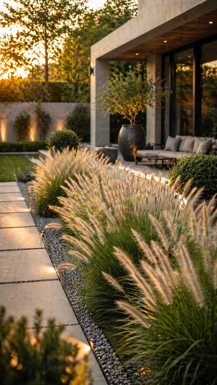 Platz 1 Moderner lampenputzergras garten mit klaren Linien