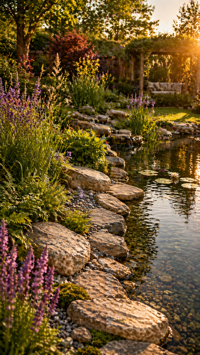 Platz 1 Natürlich teichrand gestalten mit Steinen und Pflanzen