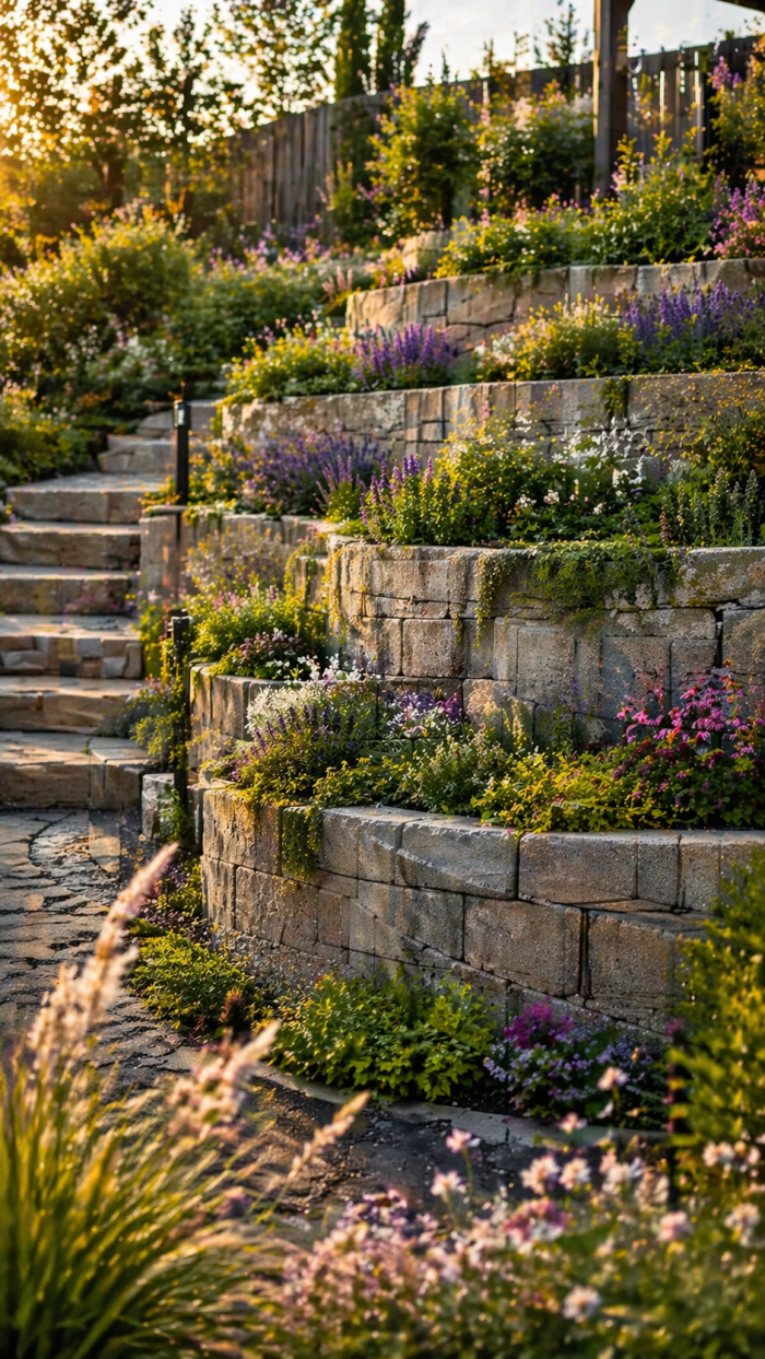 Platz 1 Terrassierte Hangbeete mit pflanzsteine ideen garten