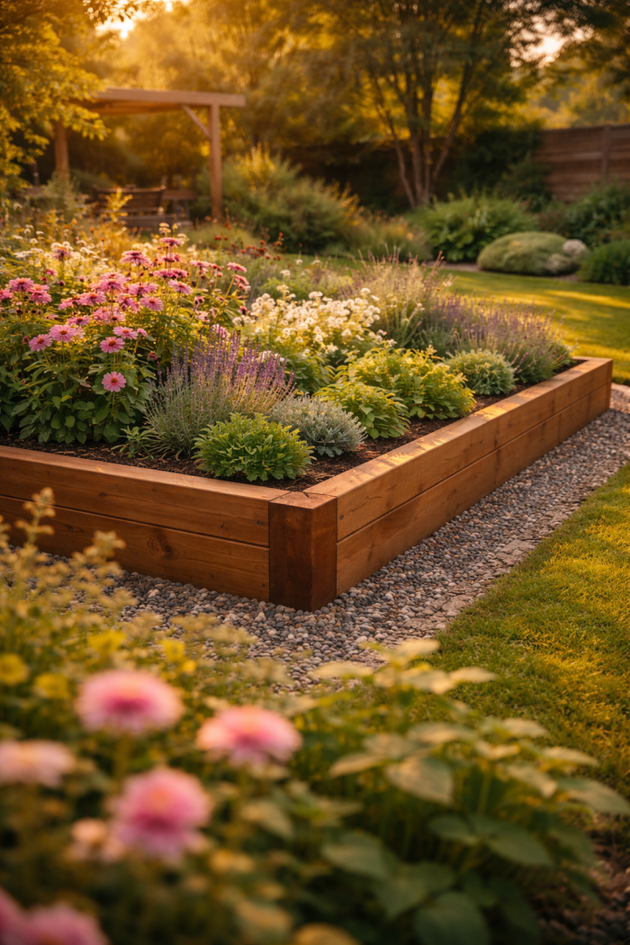 Platz 2 Beetumrandung Ideen aus Holz für warme natürliche Stimmung