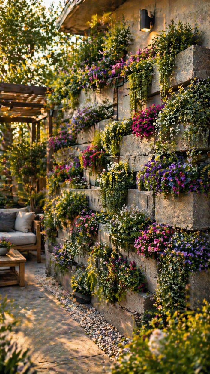 Platz 2 Blumenwand als Blickfang mit pflanzsteine ideen garten