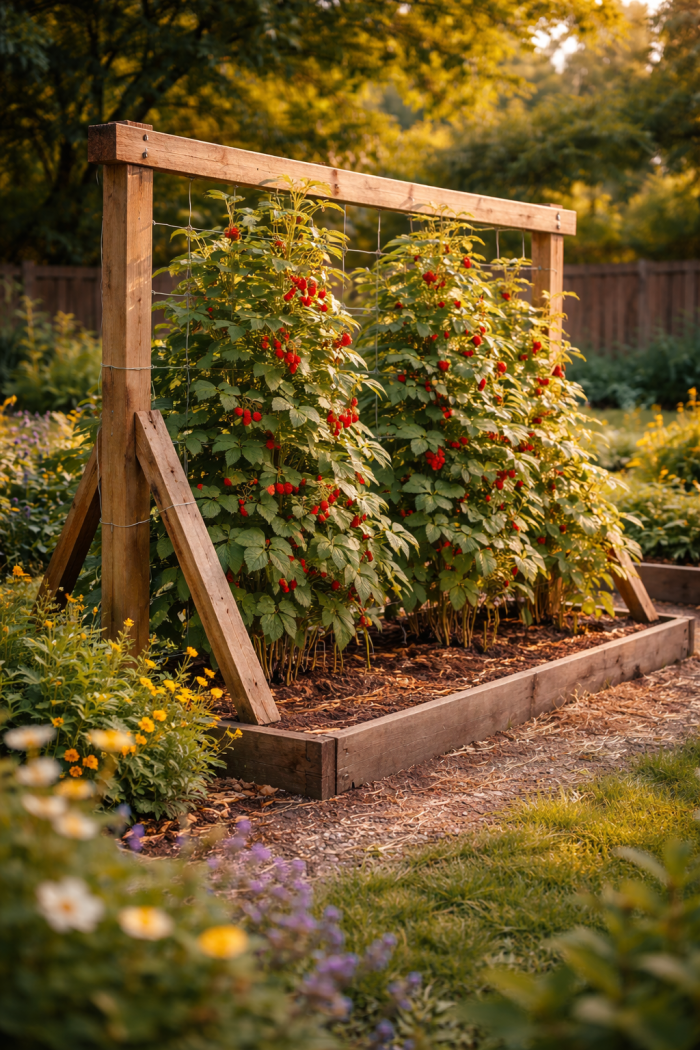 Platz 2 Holzrahmen Rankhilfe Himbeeren mit natürlichem Look