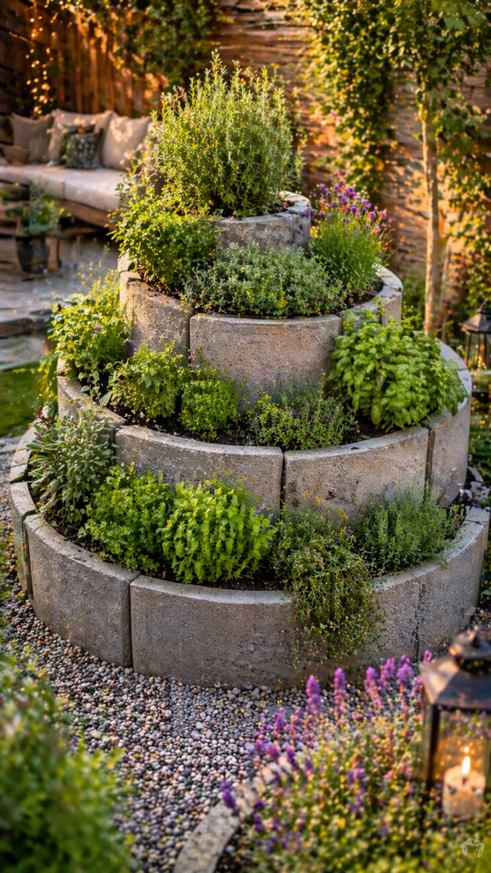 Platz 2 Kräuterschnecke modern interpretiert mit pflanzringe ideen garten