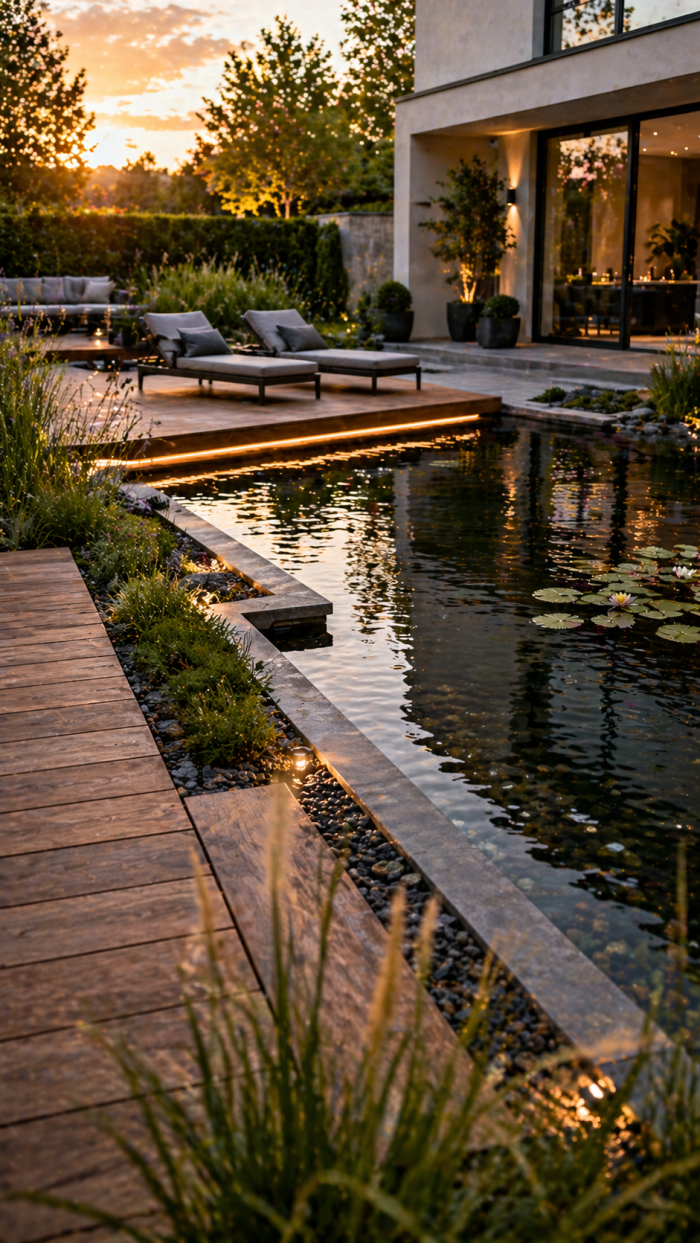 Platz 2 Modern teichrand gestalten mit Holz und klaren Linien