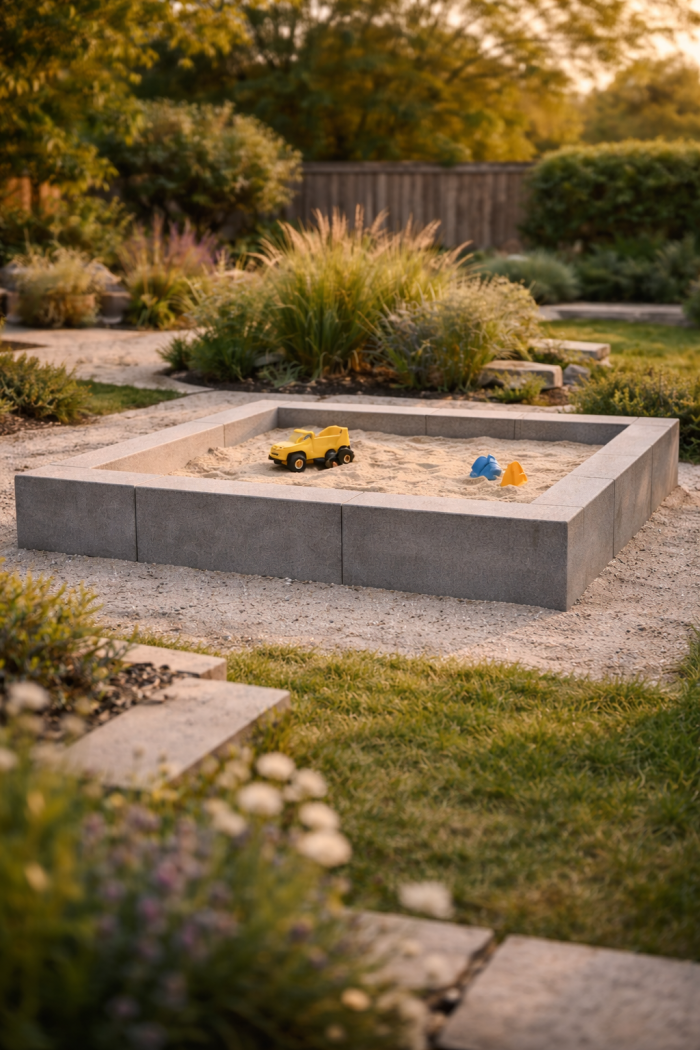 Platz 2 Moderne Sandkasten Umrandung aus Stein oder Beton