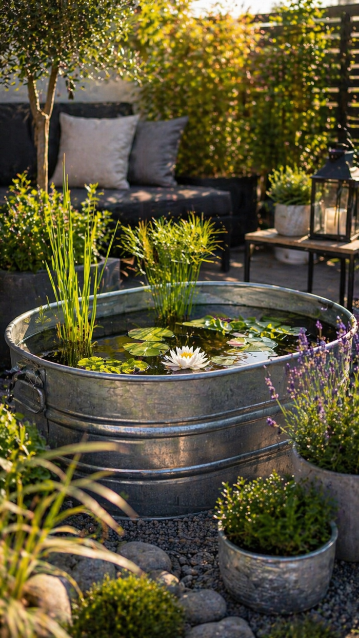 Platz 2 Moderne miniteich ideen mit Zinkwanne