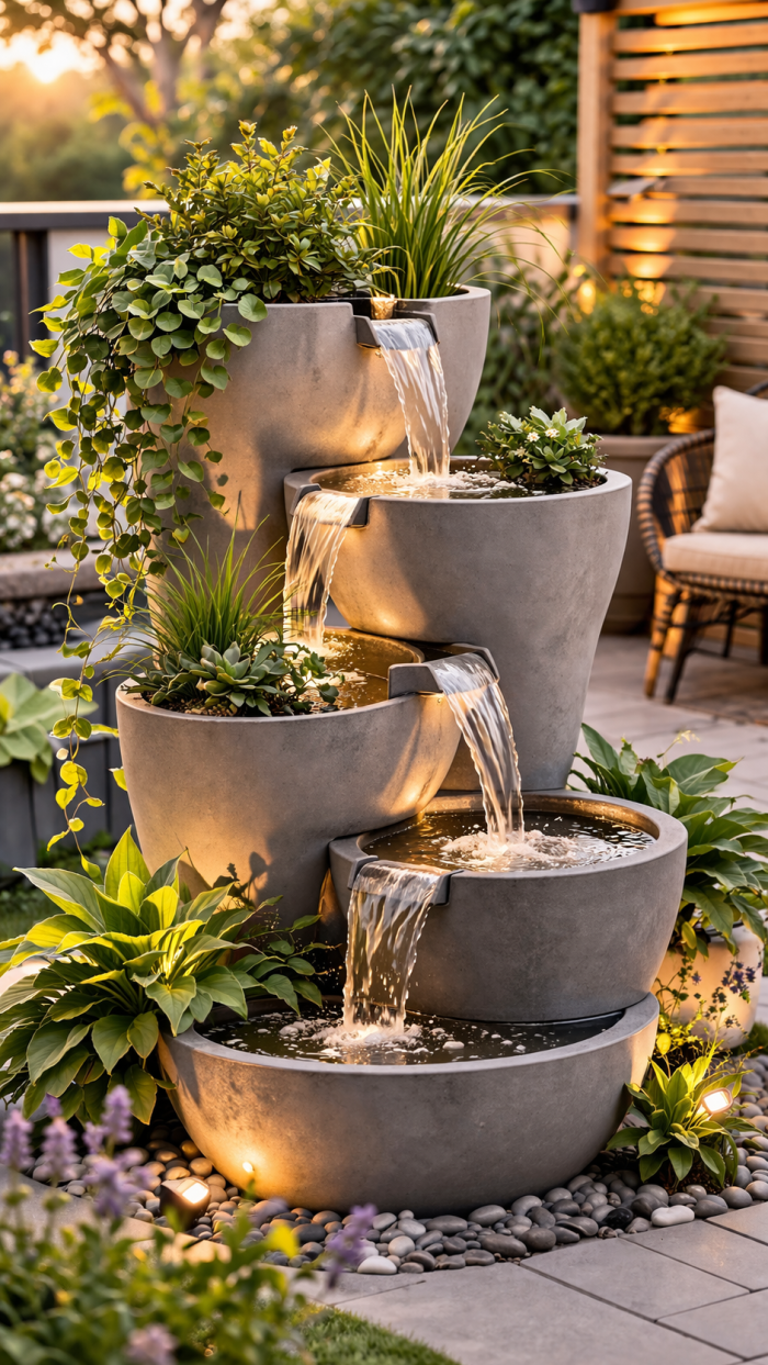 Platz 2 Moderner springbrunnen selber bauen mit Pflanzkübeln