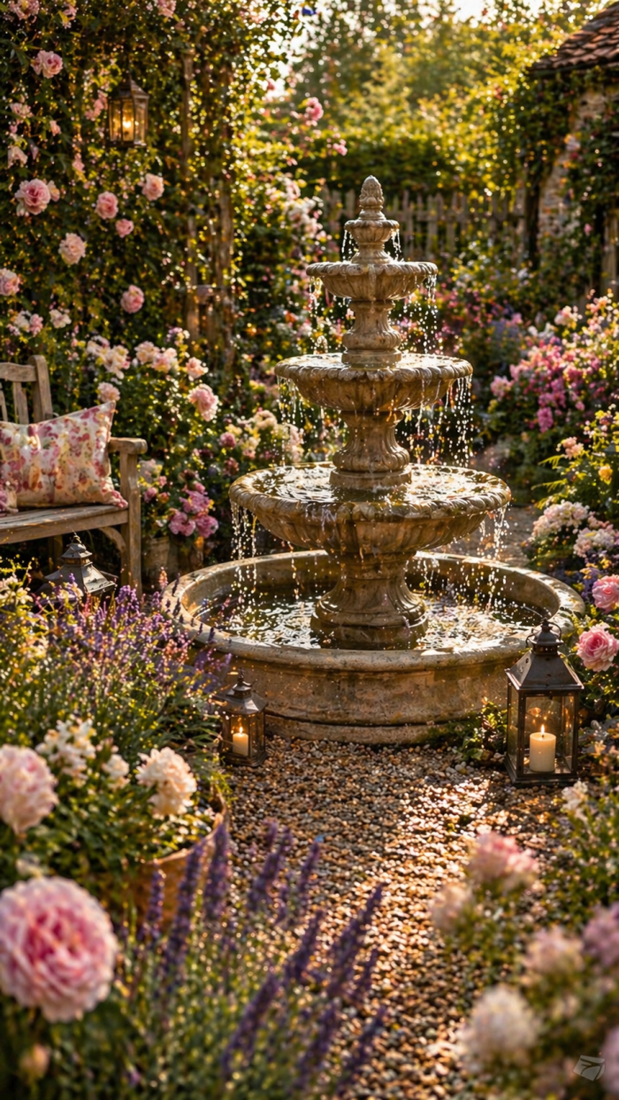 Platz 2 Romantischer solarbrunnen garten im Landhausstil
