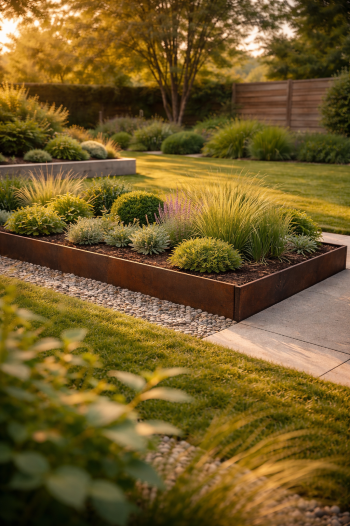 Platz 3 Beetumrandung Ideen aus Metall für modernen minimalistischen Look