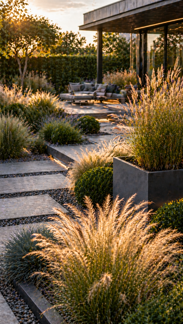 Platz 3 Federgras kombinieren mit modernen Gräsern und klaren Linien