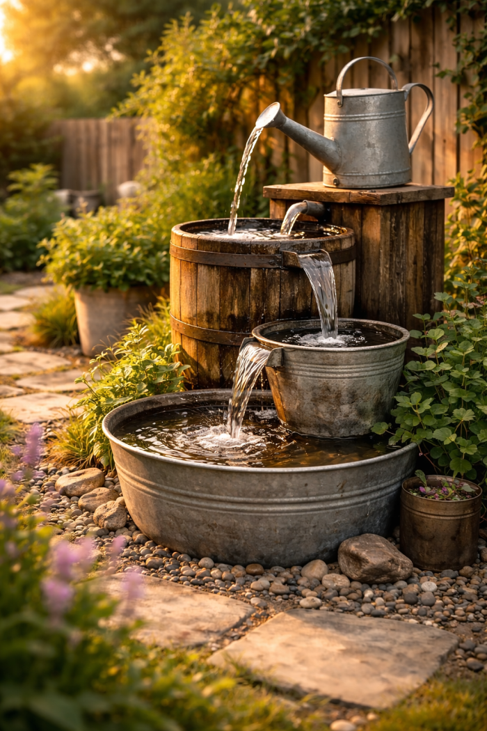 Platz 3 Kreativer DIY Brunnen aus recycelten Materialien