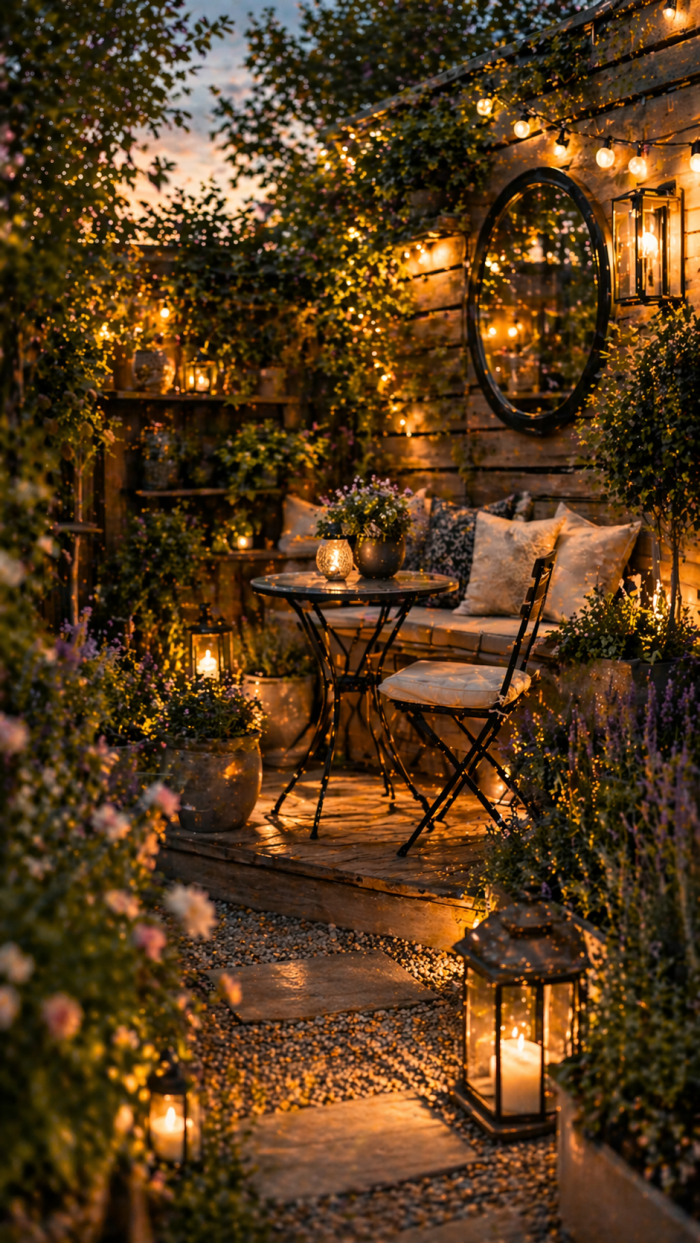 Platz 3 Licht und Dekoration als Geheimwaffe kleiner garten ideen 