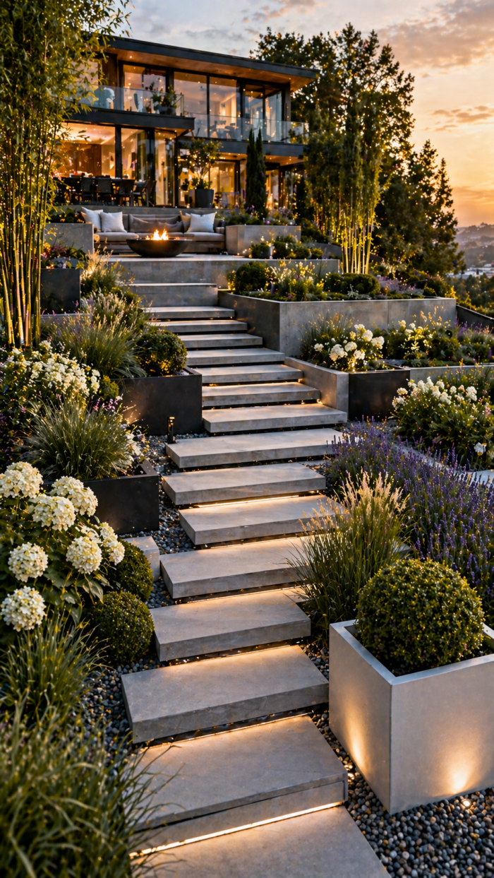 Platz 3 Moderne hang gartengestaltung mit klaren Linien