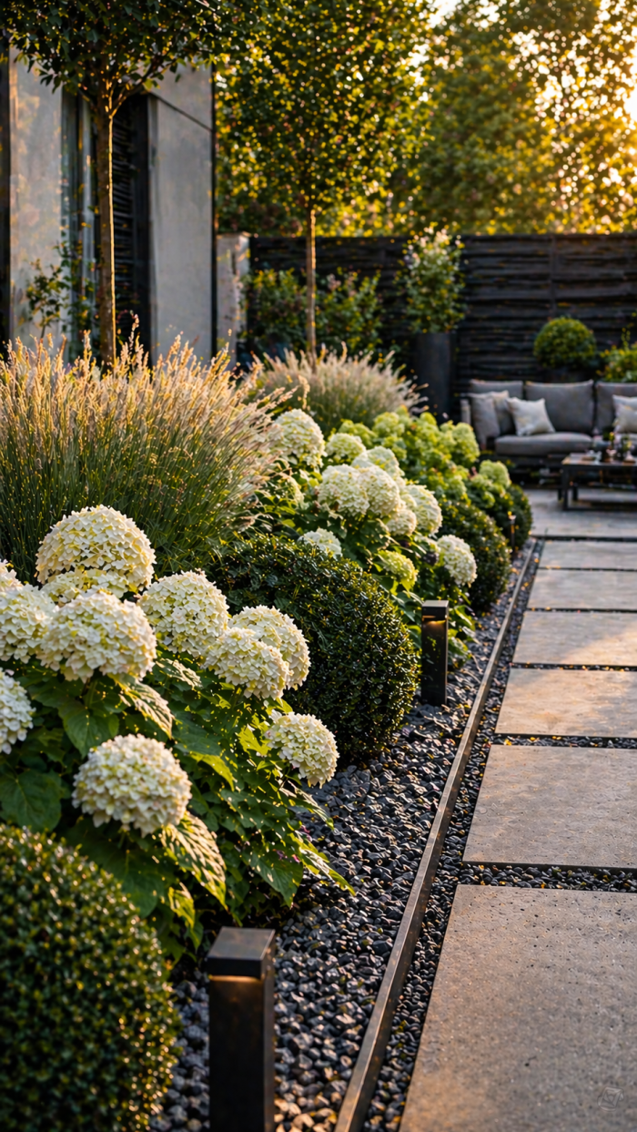 Platz 3 Moderne hortensien beetgestaltung mit klaren Linien