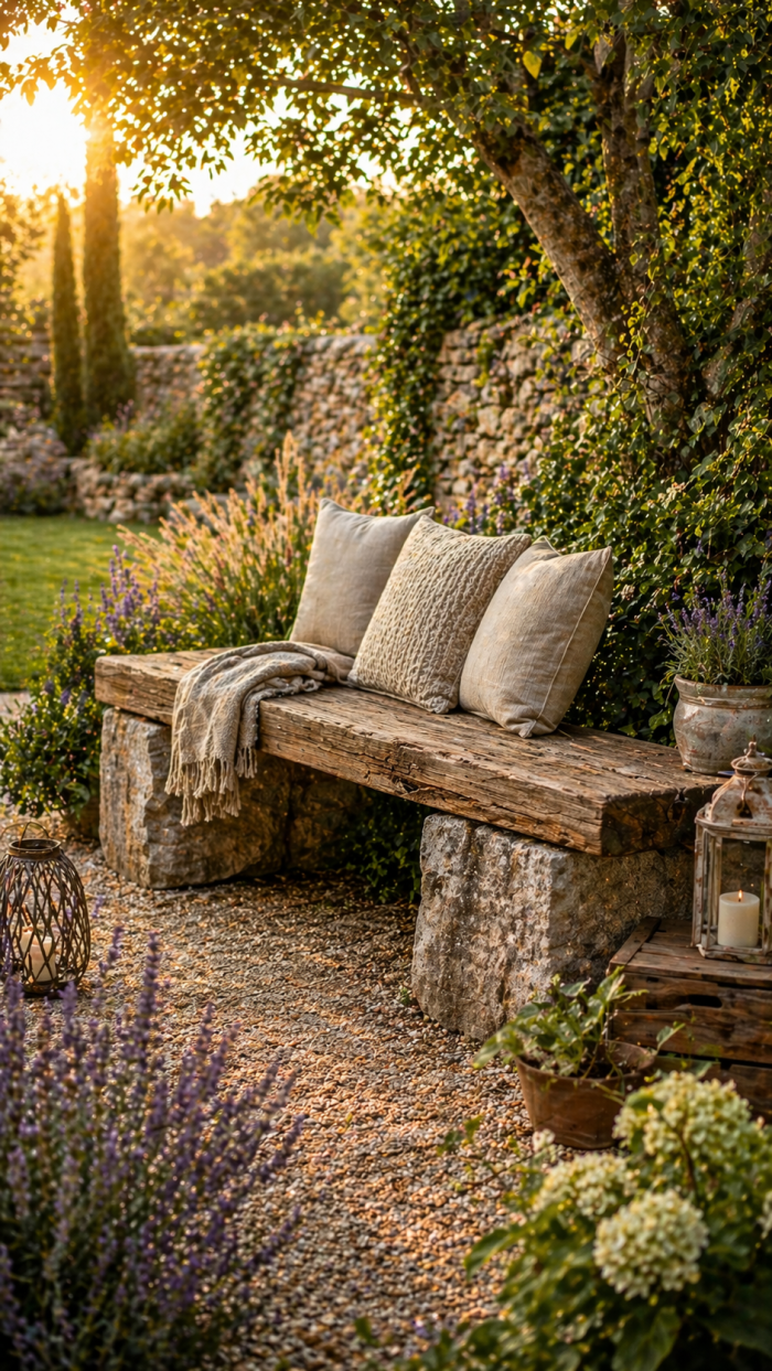 Platz 3 Rustikale sitzbank garten aus Stein und Holz