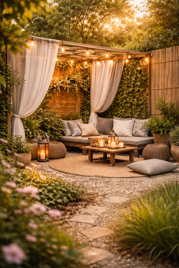 Platz 3 sichtschutz garten ideen günstig mit Stoff und kreativen Lösungen