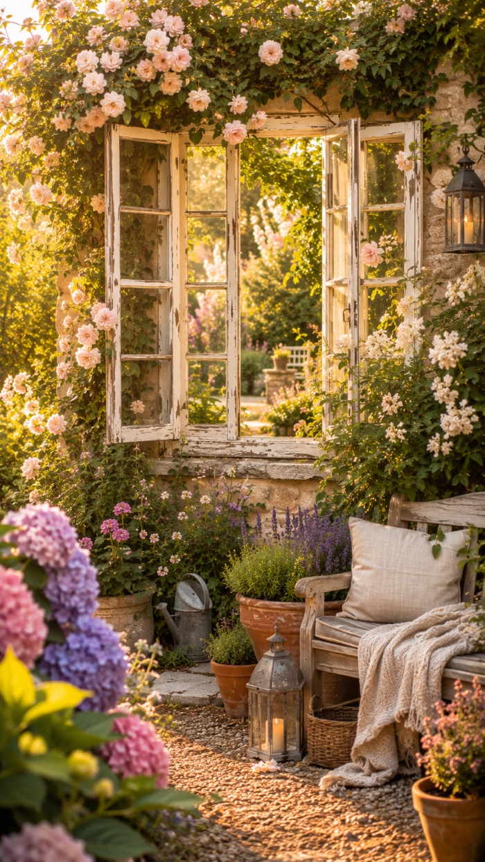 Platz 1 Der romantische Cottage Garten mit alten Fenstern