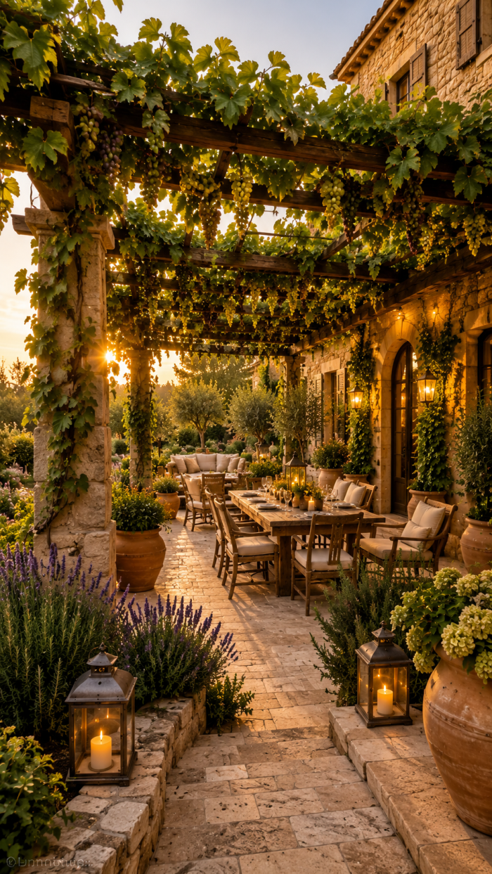 Platz 1 Mediterraner weinreben garten mit Pergola und Naturstein